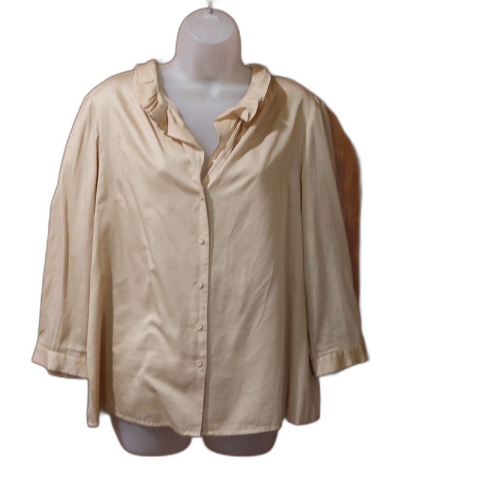 Talbots Cream Ruffle Collar Button Down Shirt Classic Work Blouse 14